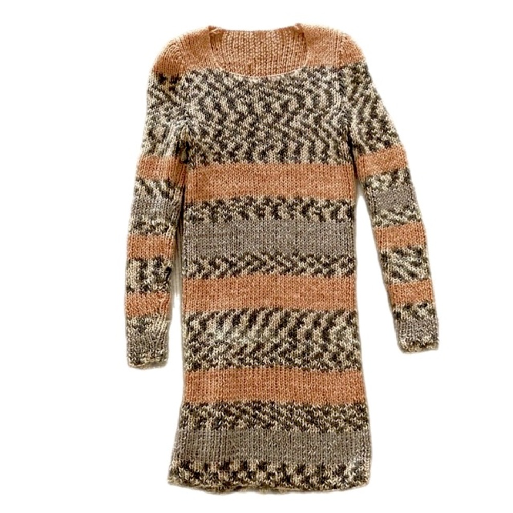 HANDMADE home knitted long sleeve ribbed Dress body-con Tan beige - Picture 6 of 10
